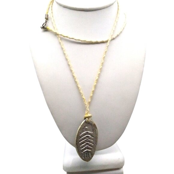 E&H Trading Fish Skeleton Fossil Pendant Necklace, Vintage Silver Tone Impressio - Picture 1 of 4